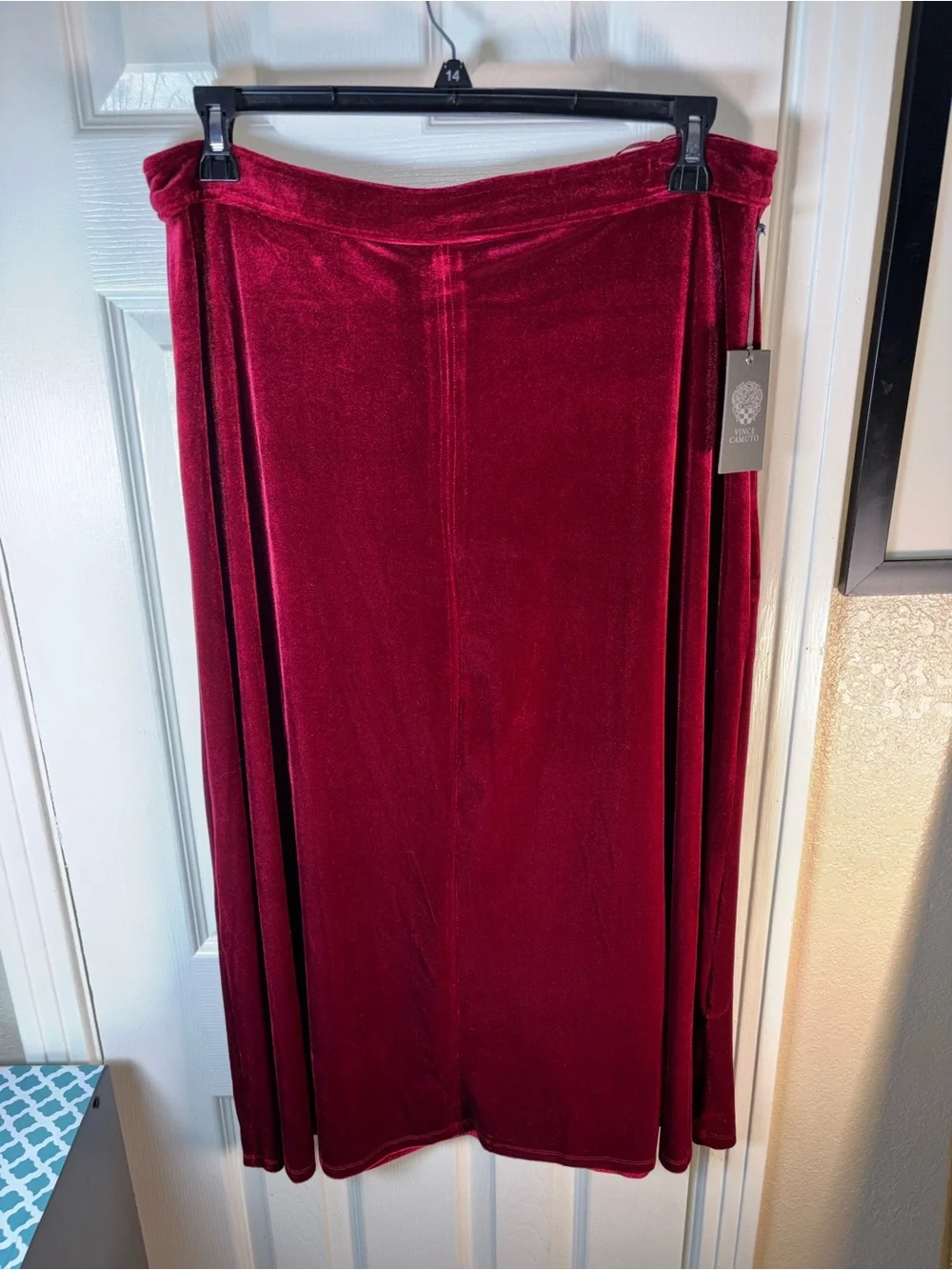 NWT Vince Camuto Velvet Maxi Skirt in Deep Red L and XL